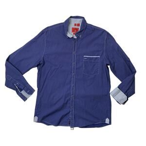 Haupt Shirt Mens M Medium Blue Cotton Modern Fit Flip Cuff Polka Dot Long Sleeve